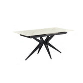 White sintered stone extending dining table with stylish black metal legs